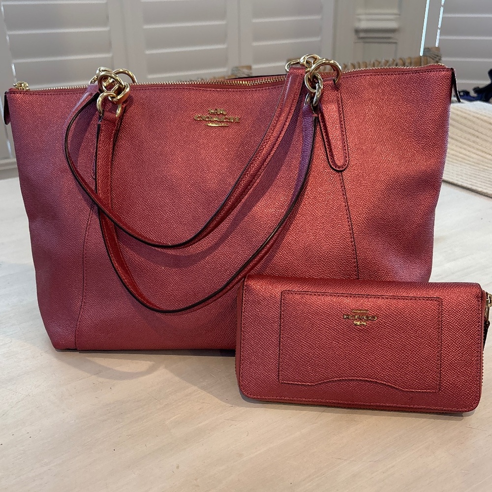 Coach Pink Leather Tote with Gold Hardware